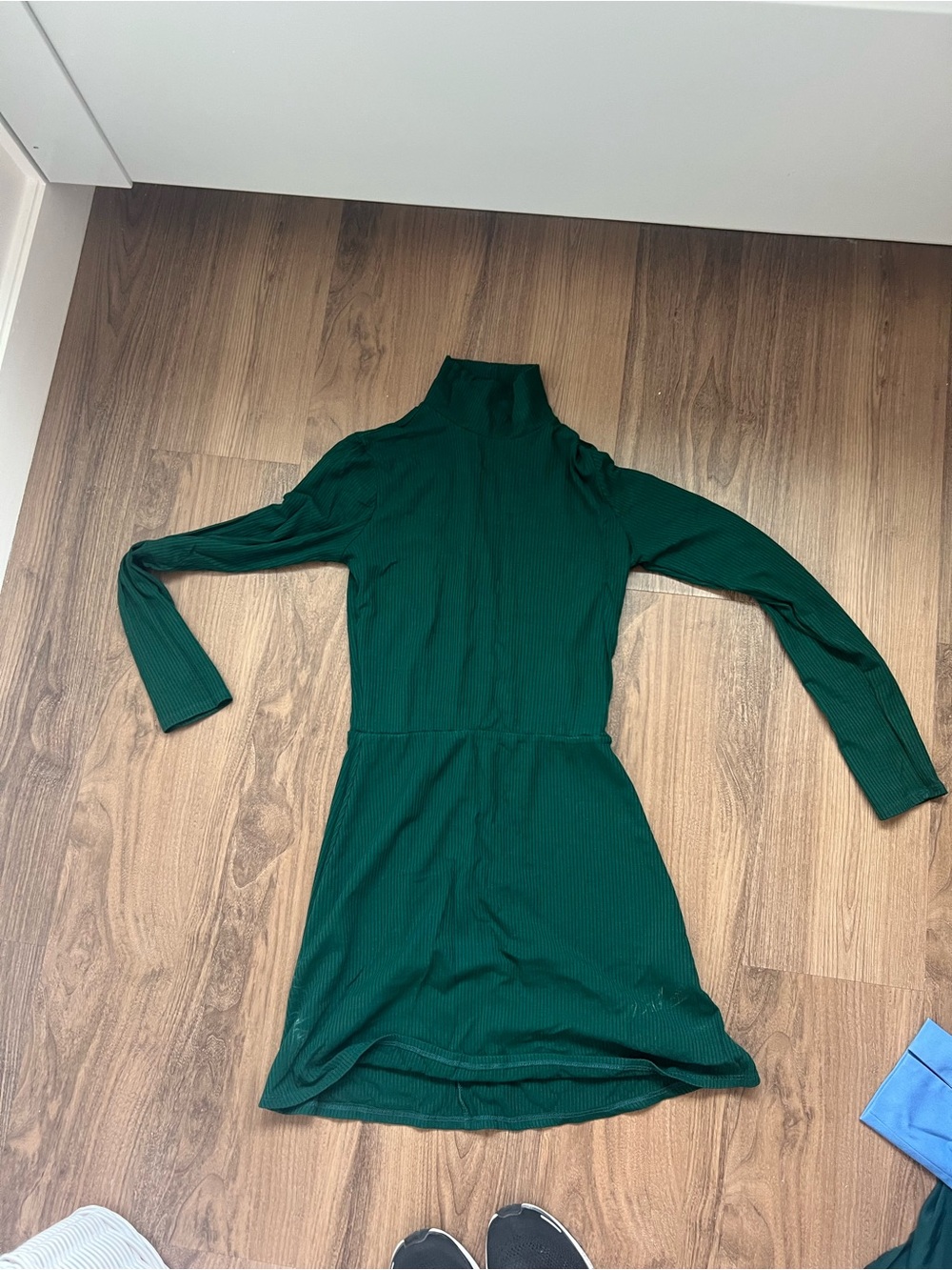 Reformation Forest Green Ribbed Turtleneck Long-Sleeve Dress